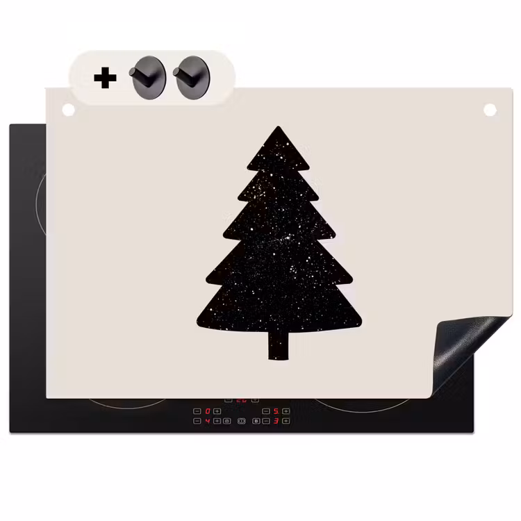 2-in-1 Herdabdeckplatte & Spritzschutz - Weihnachtsbaum - Schwarz - Urlaub - Beige - Kerstboom - Zwart - Feestdagen - Beige Inductie beschemer met haakjes klein