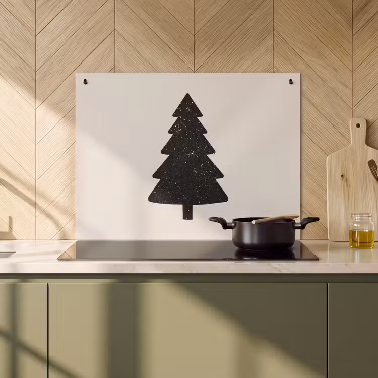 2-in-1 Herdabdeckplatte & Spritzschutz - Weihnachtsbaum - Schwarz - Urlaub - Beige - Kerstboom - Zwart - Feestdagen - Beige Inductie beschemer met haakjes klein