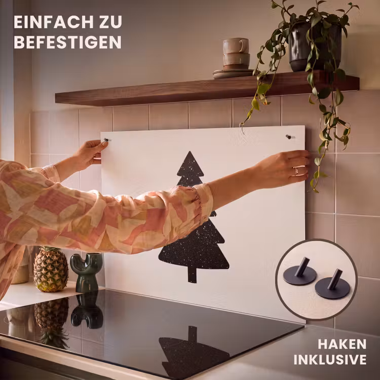 2-in-1 Herdabdeckplatte & Spritzschutz - Weihnachtsbaum - Schwarz - Urlaub - Beige - Kerstboom - Zwart - Feestdagen - Beige Inductie beschemer met haakjes klein