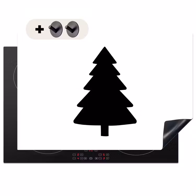 2-in-1 Herdabdeckplatte & Spritzschutz - Weihnachtsbaum - Schwarz - Weihnachten - Party - Kerstboom - Zwart - Kerstmis - Feest Inductie beschemer met haakjes klein