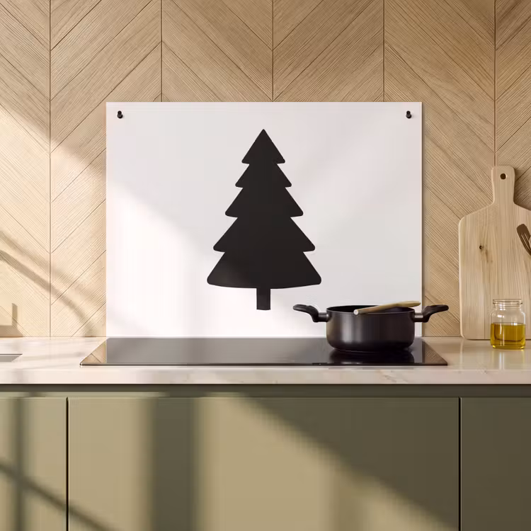 2-in-1 Herdabdeckplatte & Spritzschutz - Weihnachtsbaum - Schwarz - Weihnachten - Party - Kerstboom - Zwart - Kerstmis - Feest Inductie beschemer met haakjes klein
