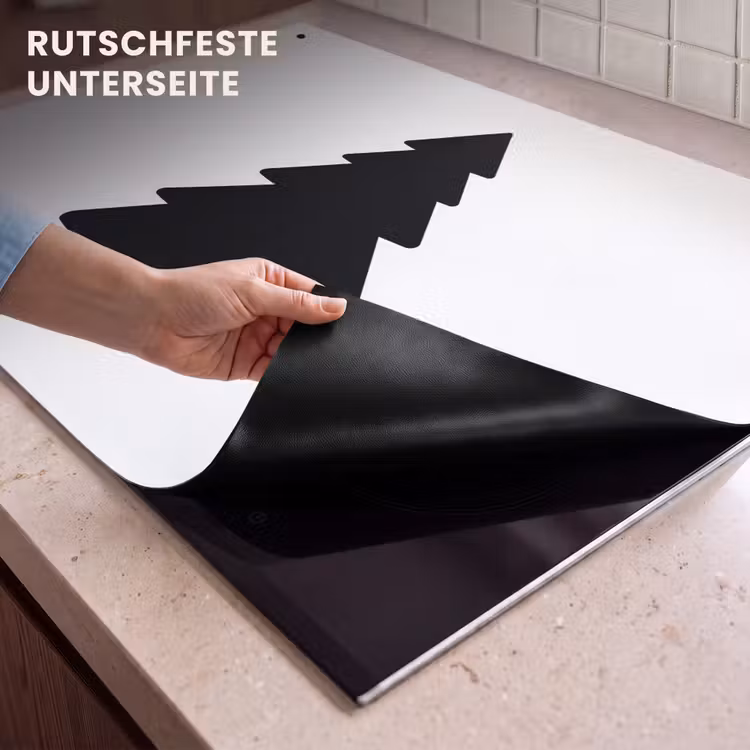 2-in-1 Herdabdeckplatte & Spritzschutz - Weihnachtsbaum - Schwarz - Weihnachten - Party - Kerstboom - Zwart - Kerstmis - Feest Inductie beschemer met haakjes klein