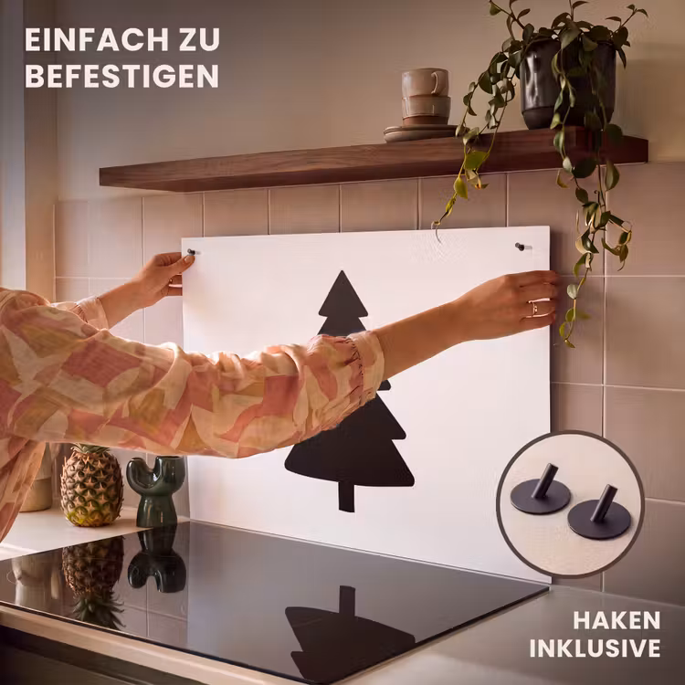 2-in-1 Herdabdeckplatte & Spritzschutz - Weihnachtsbaum - Schwarz - Weihnachten - Party - Kerstboom - Zwart - Kerstmis - Feest Inductie beschemer met haakjes klein