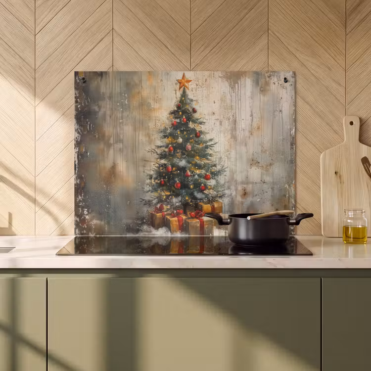 2-in-1 Herdabdeckplatte & Spritzschutz - Weihnachtsbaum - Vintage - Weihnachten - Geschenk - Kerstboom - Vintage - Kerst - Cadeau Inductie beschemer met haakjes klein