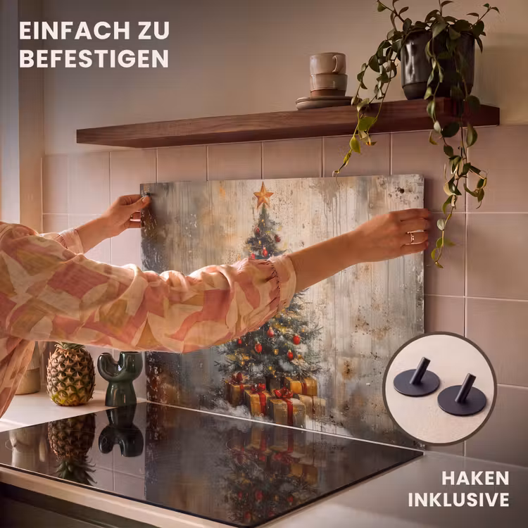 2-in-1 Herdabdeckplatte & Spritzschutz - Weihnachtsbaum - Vintage - Weihnachten - Geschenk - Kerstboom - Vintage - Kerst - Cadeau Inductie beschemer met haakjes klein