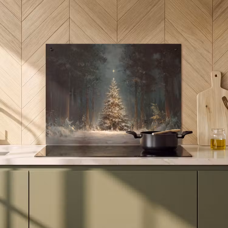 2-in-1 Herdabdeckplatte & Spritzschutz - Weihnachtsbaum - Wald - Schnee - mehrfarbig - Kerstboom - Bos - Sneeuw - meerkleurig Inductie beschemer met haakjes klein