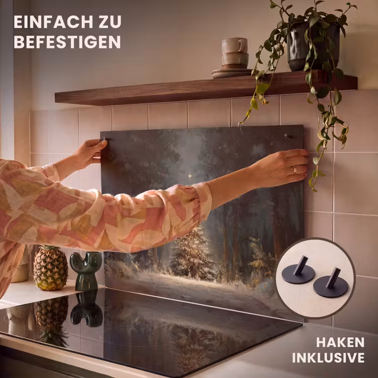 2-in-1 Herdabdeckplatte & Spritzschutz - Weihnachtsbaum - Wald - Schnee - mehrfarbig - Kerstboom - Bos - Sneeuw - meerkleurig Inductie beschemer met haakjes klein