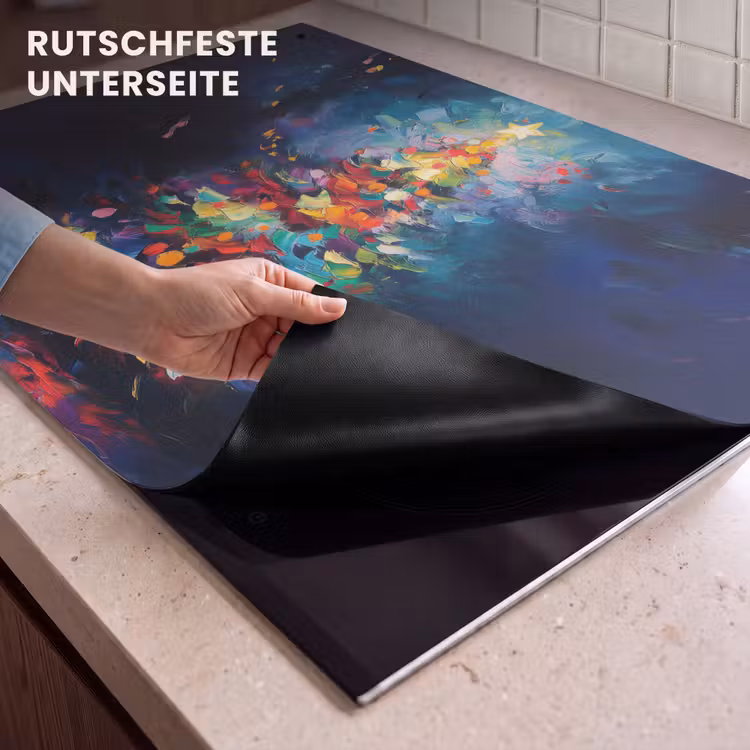 2-in-1 Herdabdeckplatte & Spritzschutz - Weihnachtsbaum - Weihnachten - Abstrakt - Farbenfroh - Kerstboom - Kerst - Abstract - Kleurrijk Inductie beschemer met haakjes klein