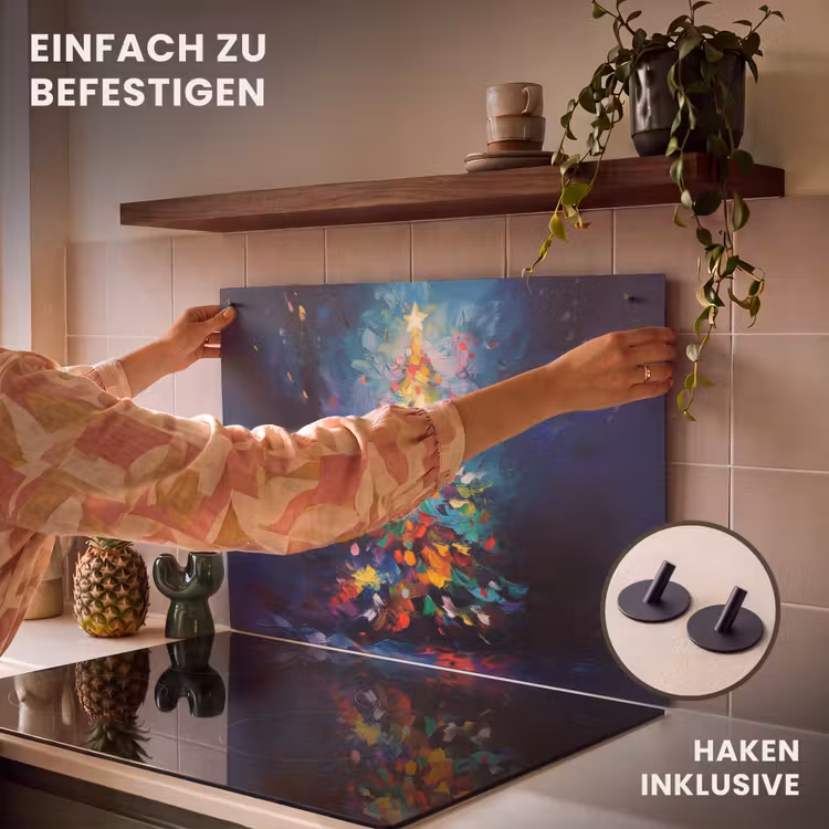 2-in-1 Herdabdeckplatte & Spritzschutz - Weihnachtsbaum - Weihnachten - Abstrakt - Farbenfroh - Kerstboom - Kerst - Abstract - Kleurrijk Inductie beschemer met haakjes klein