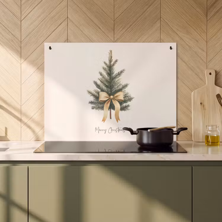 2-in-1 Herdabdeckplatte & Spritzschutz - Weihnachtsbaum - Weihnachten - Frohe Weihnachten - Beige — 3
