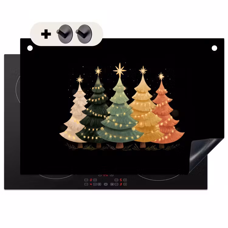 2-in-1 Herdabdeckplatte & Spritzschutz - Weihnachtsbäume - Bunt - Lichter - Stern - Kerstbomen - Kleurrijk - Lichtjes - Ster Inductie beschemer met haakjes klein