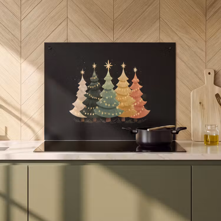 2-in-1 Herdabdeckplatte & Spritzschutz - Weihnachtsbäume - Bunt - Lichter - Stern - Kerstbomen - Kleurrijk - Lichtjes - Ster Inductie beschemer met haakjes klein
