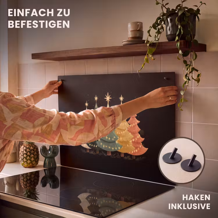 2-in-1 Herdabdeckplatte & Spritzschutz - Weihnachtsbäume - Bunt - Lichter - Stern - Kerstbomen - Kleurrijk - Lichtjes - Ster Inductie beschemer met haakjes klein