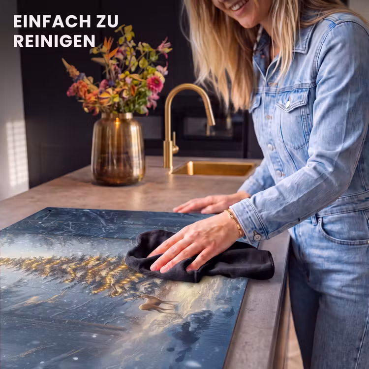 2-in-1 Herdabdeckplatte & Spritzschutz - Weihnachtsbeleuchtung - Wald - Hirsche - Dunkelheit - Kerstlicht - Woud - Hert - Donker Inductie beschemer met haakjes klein