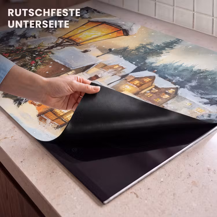 2-in-1 Herdabdeckplatte & Spritzschutz - Weihnachtsdorf - Häuser - Schnee - Weihnachten - Kerstdorp - Huizen - Sneeuw - Kerst Inductie beschemer met haakjes klein