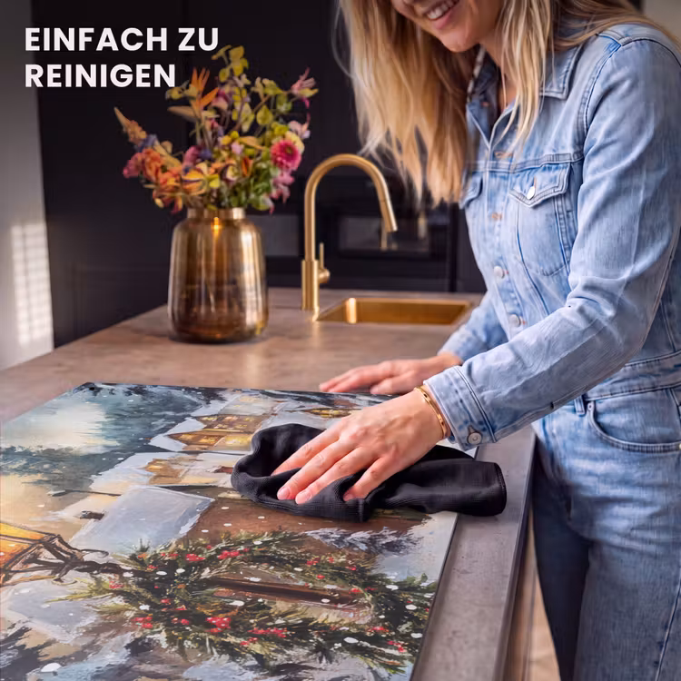 2-in-1 Herdabdeckplatte & Spritzschutz - Weihnachtsdorf - Häuser - Schnee - Weihnachten - Kerstdorp - Huizen - Sneeuw - Kerst Inductie beschemer met haakjes klein