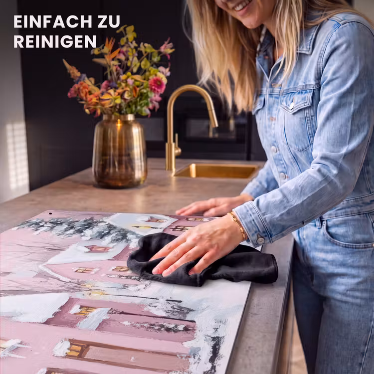 2-in-1 Herdabdeckplatte & Spritzschutz - Weihnachtsdorf - Rosa - Winter - Schnee - Häuser — 5