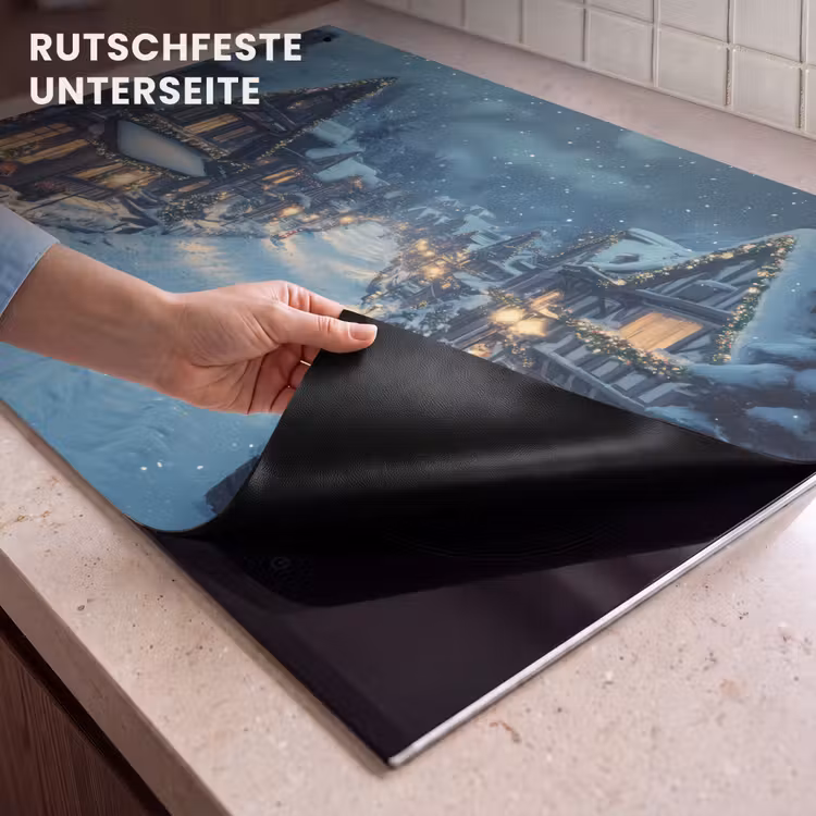 2-in-1 Herdabdeckplatte & Spritzschutz - Weihnachtsdorf - Weihnachten - Schnee - Winter - Kerstdorp - Kerst - Sneeuw - Winter Inductie beschemer met haakjes klein