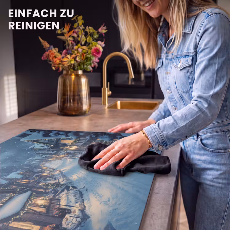 2-in-1 Herdabdeckplatte & Spritzschutz - Weihnachtsdorf - Weihnachten - Schnee - Winter - Kerstdorp - Kerst - Sneeuw - Winter Inductie beschemer met haakjes klein