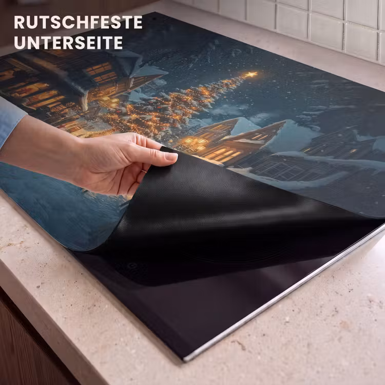 2-in-1 Herdabdeckplatte & Spritzschutz - Weihnachtsfeier - Dorf - Dunkelheit - Kerstfeest - Dorp - Donker Inductie beschemer met haakjes klein