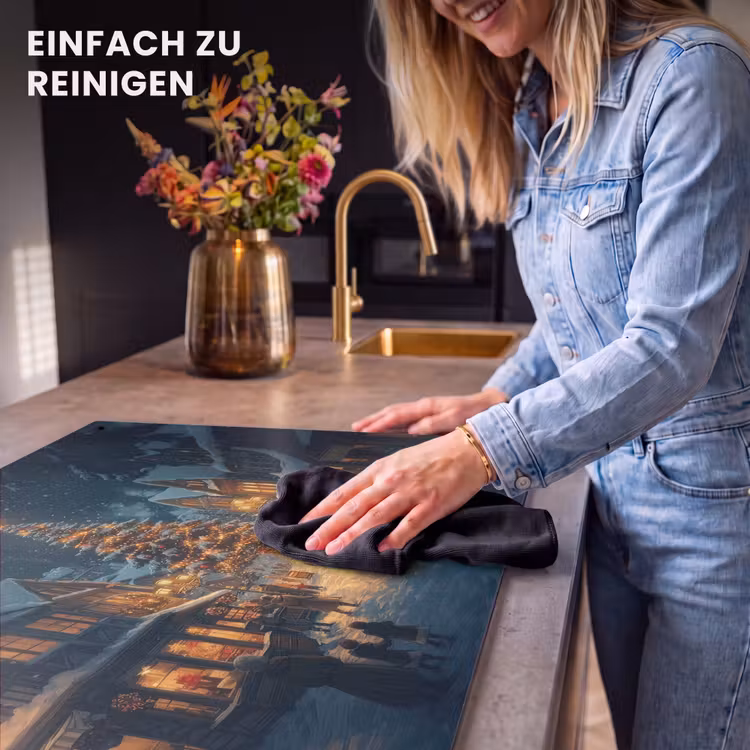 2-in-1 Herdabdeckplatte & Spritzschutz - Weihnachtsfeier - Dorf - Dunkelheit - Kerstfeest - Dorp - Donker Inductie beschemer met haakjes klein