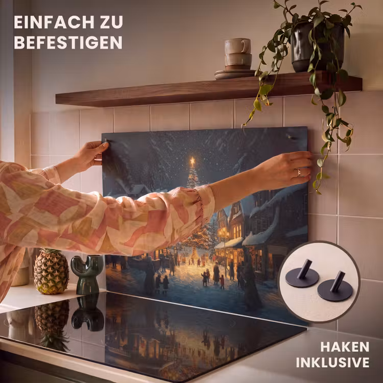 2-in-1 Herdabdeckplatte & Spritzschutz - Weihnachtsfeier - Dorf - Dunkelheit - Kerstfeest - Dorp - Donker Inductie beschemer met haakjes klein