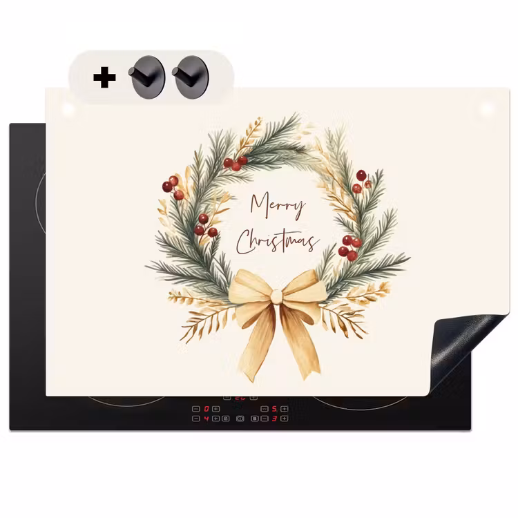 2-in-1 Herdabdeckplatte & Spritzschutz - Weihnachtskranz - Weihnachten - Gold - Beige - Kerstkrans - Kerst - Goud - Beige Inductie beschemer met haakjes klein