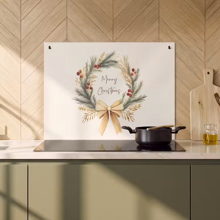 2-in-1 Herdabdeckplatte & Spritzschutz - Weihnachtskranz - Weihnachten - Gold - Beige - Kerstkrans - Kerst - Goud - Beige Inductie beschemer met haakjes klein