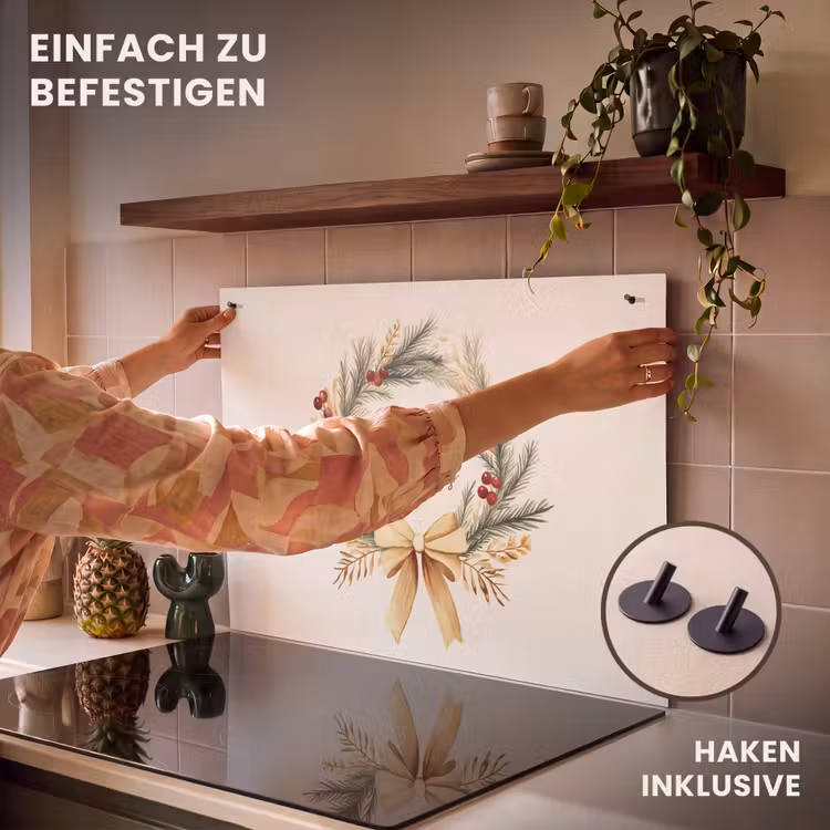 2-in-1 Herdabdeckplatte & Spritzschutz - Weihnachtskranz - Weihnachten - Gold - Beige - Kerstkrans - Kerst - Goud - Beige Inductie beschemer met haakjes klein