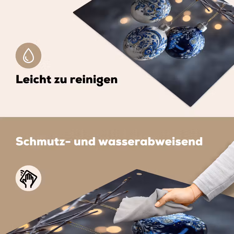 2-in-1 Herdabdeckplatte & Spritzschutz - Weihnachtskugel - Dekoriert - Blau - Kerstbal - Versierd - Blauw Inductie beschemer met haakjes klein