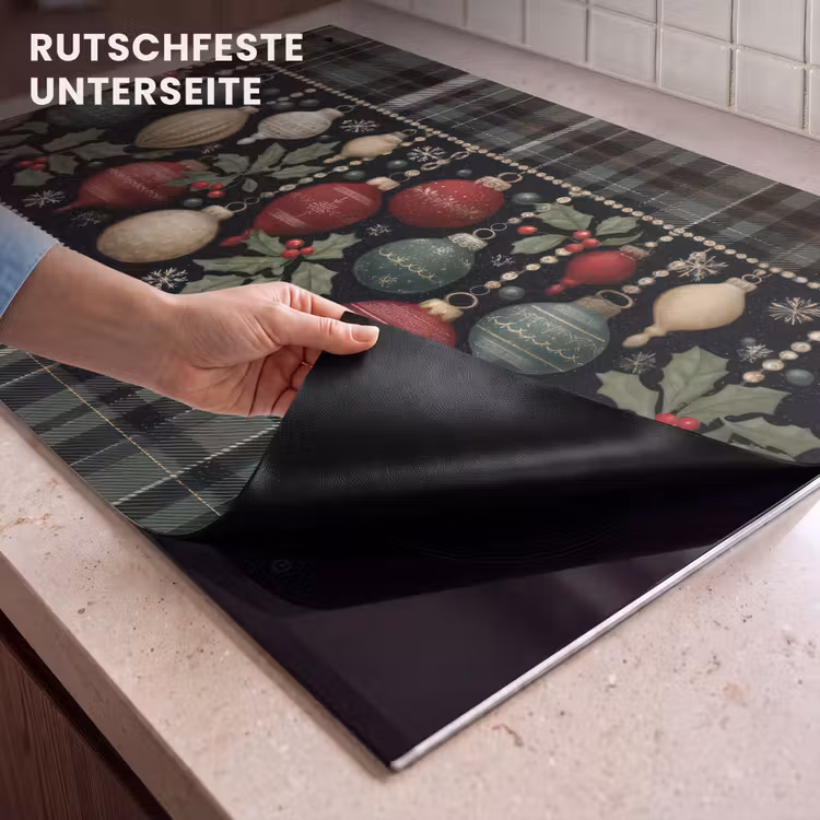 2-in-1 Herdabdeckplatte & Spritzschutz - Weihnachtskugeln - Rot - Stechpalmenzweige - Muster - Kerstballen - Rood - Hulsttakken - Patroon Inductie beschemer met haakjes klein