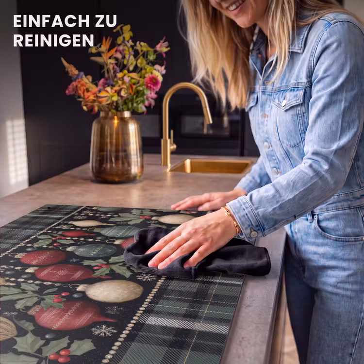 2-in-1 Herdabdeckplatte & Spritzschutz - Weihnachtskugeln - Rot - Stechpalmenzweige - Muster - Kerstballen - Rood - Hulsttakken - Patroon Inductie beschemer met haakjes klein