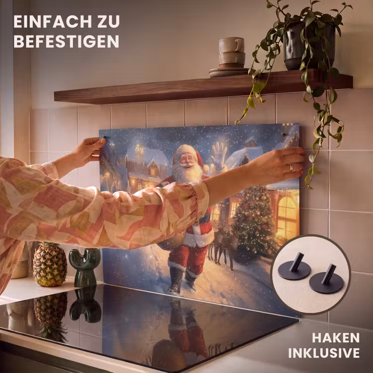 2-in-1 Herdabdeckplatte & Spritzschutz - Weihnachtsmann - Dorf - Hirsche - Dunkelheit - Kerstman - Dorp - Hert - Donker Inductie beschemer met haakjes klein