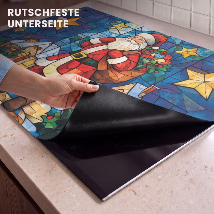 2-in-1 Herdabdeckplatte & Spritzschutz - Weihnachtsmann - Glas - Farbenfroh - Kerstman - Glas - Kleurrijk Inductie beschemer met haakjes klein