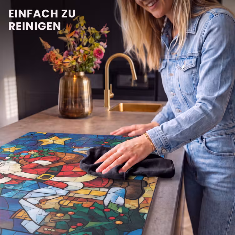 2-in-1 Herdabdeckplatte & Spritzschutz - Weihnachtsmann - Glas - Farbenfroh - Kerstman - Glas - Kleurrijk Inductie beschemer met haakjes klein