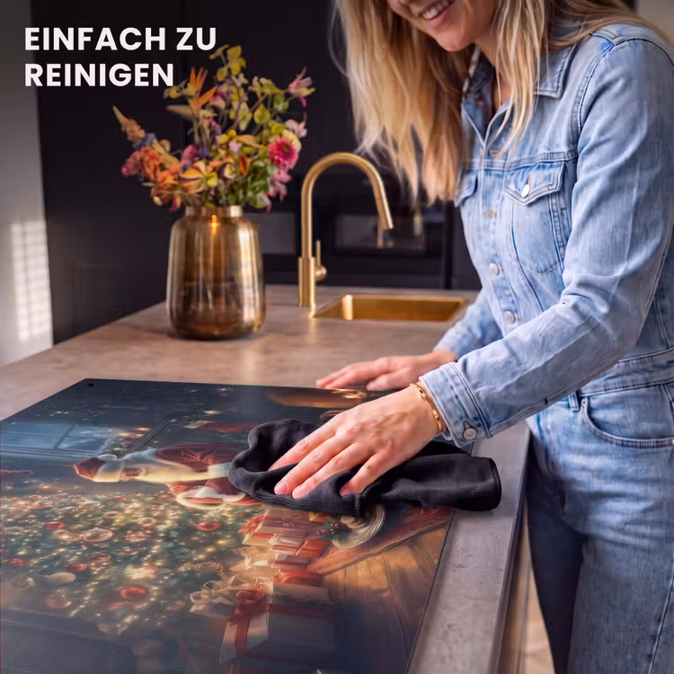 2-in-1 Herdabdeckplatte & Spritzschutz - Weihnachtsmann - Kamin - Dunkel - Kerstman - Haard - Donker Inductie beschemer met haakjes klein
