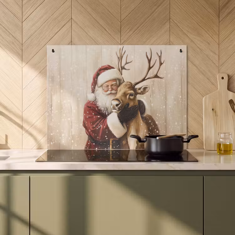2-in-1 Herdabdeckplatte & Spritzschutz - Weihnachtsmann - Rentier - Schnee - Bunt - Kerstman - Rendier - Sneeuw - Kleurrijk Inductie beschemer met haakjes klein