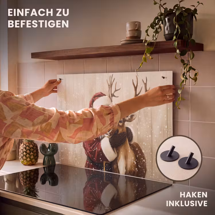 2-in-1 Herdabdeckplatte & Spritzschutz - Weihnachtsmann - Rentier - Schnee - Bunt - Kerstman - Rendier - Sneeuw - Kleurrijk Inductie beschemer met haakjes klein