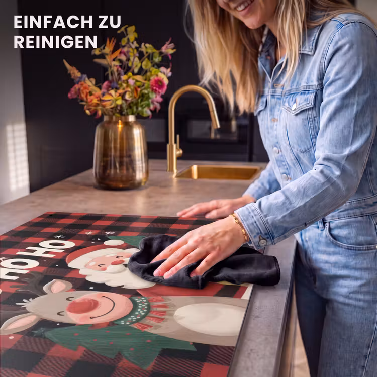 2-in-1 Herdabdeckplatte & Spritzschutz - Weihnachtsmann - Rentier - Text - Rot - Schwarz - Kerstman - Rendier - Tekst - Rood - Zwart Inductie beschemer met haakjes klein