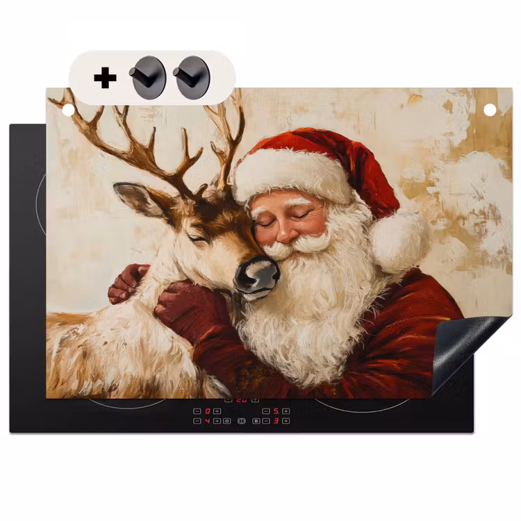 2-in-1 Herdabdeckplatte & Spritzschutz - Weihnachtsmann - Rentier - Weihnachten - Kerstman - Rendier - Kerst - Christmas Inductie beschemer met haakjes klein