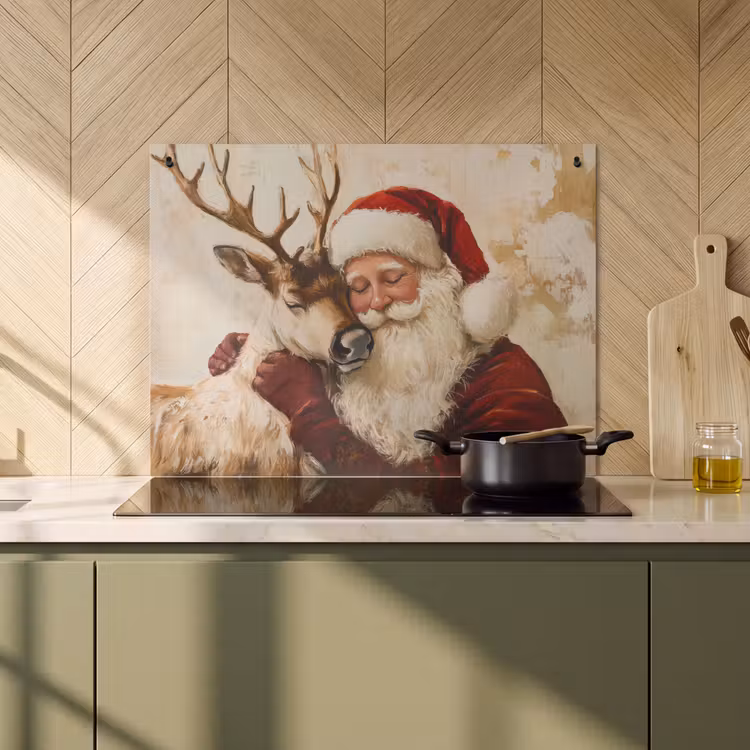 2-in-1 Herdabdeckplatte & Spritzschutz - Weihnachtsmann - Rentier - Weihnachten - Kerstman - Rendier - Kerst - Christmas Inductie beschemer met haakjes klein