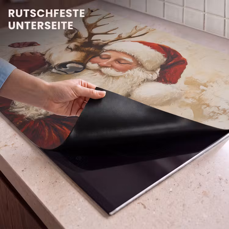 2-in-1 Herdabdeckplatte & Spritzschutz - Weihnachtsmann - Rentier - Weihnachten - Kerstman - Rendier - Kerst - Christmas Inductie beschemer met haakjes klein