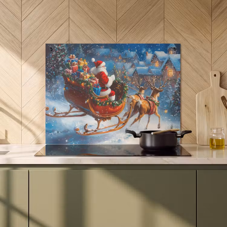 2-in-1 Herdabdeckplatte & Spritzschutz - Weihnachtsmann - Rentier - Weihnachten - Schnee - Kerstman - Rendier - Kerst - Sneeuw Inductie beschemer met haakjes klein