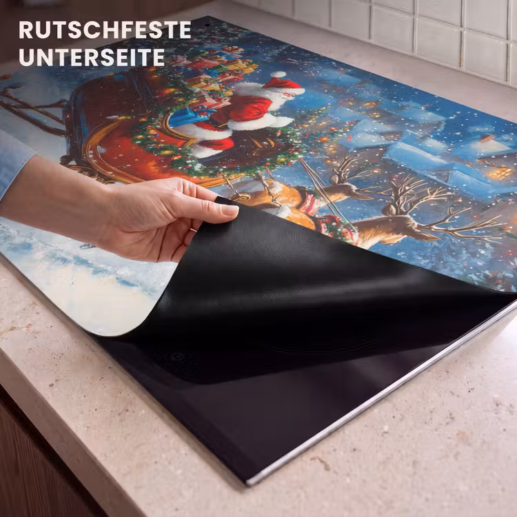 2-in-1 Herdabdeckplatte & Spritzschutz - Weihnachtsmann - Rentier - Weihnachten - Schnee - Kerstman - Rendier - Kerst - Sneeuw Inductie beschemer met haakjes klein