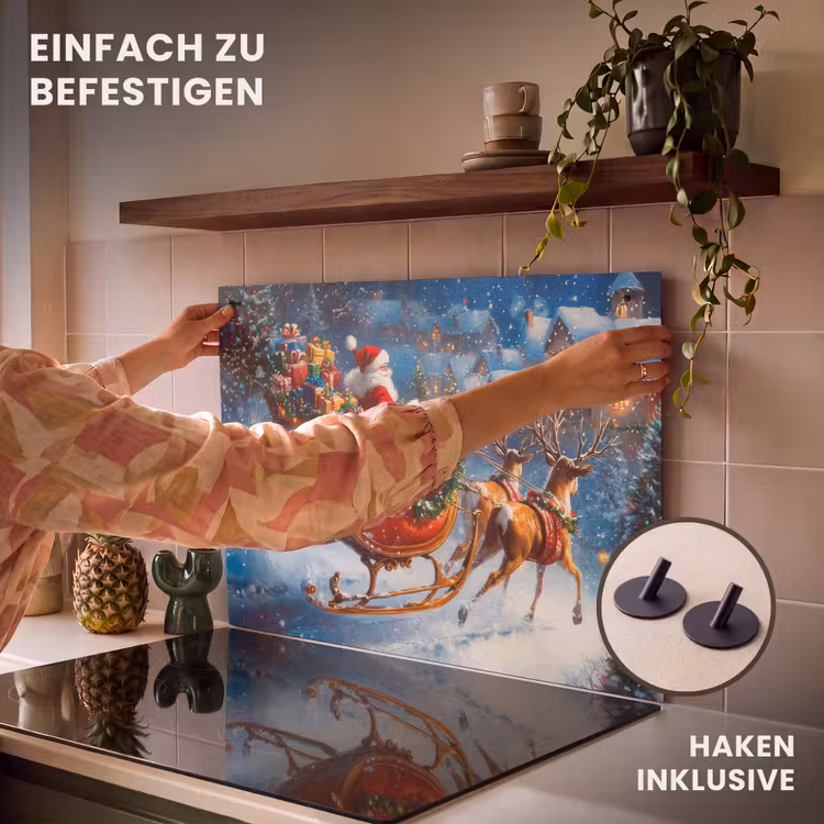 2-in-1 Herdabdeckplatte & Spritzschutz - Weihnachtsmann - Rentier - Weihnachten - Schnee - Kerstman - Rendier - Kerst - Sneeuw Inductie beschemer met haakjes klein