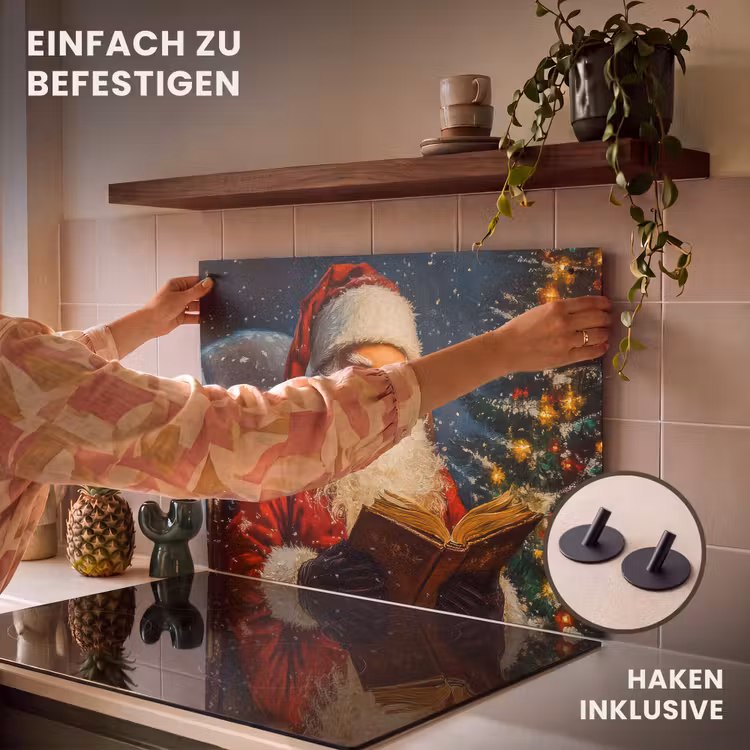 2-in-1 Herdabdeckplatte & Spritzschutz - Weihnachtsmann - Weihnachten - Winter - Weihnachtsbaum - Kerstman - Kerst - Winter - Kerstboom Inductie beschemer met haakjes klein