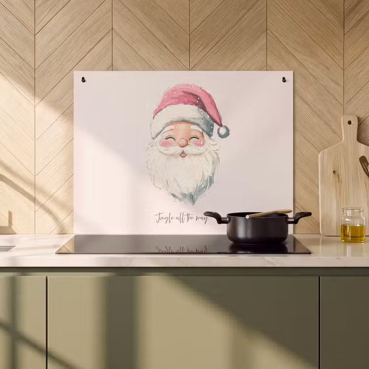2-in-1 Herdabdeckplatte & Spritzschutz - Weihnachtsmann - Weihnachten - Zitat - Beige - Kerstman - Kerst - Quote - Beige Inductie beschemer met haakjes klein