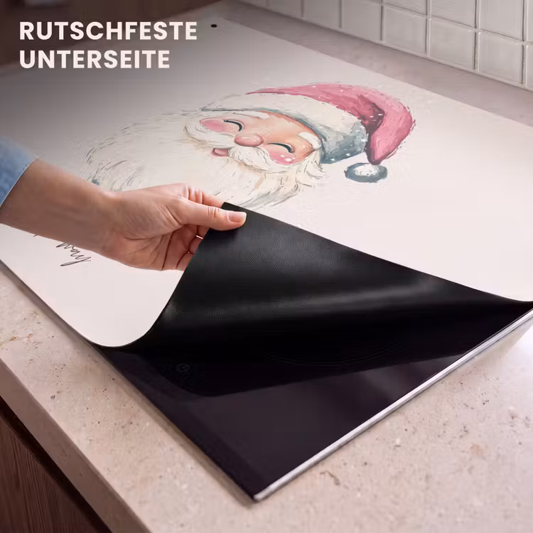 2-in-1 Herdabdeckplatte & Spritzschutz - Weihnachtsmann - Weihnachten - Zitat - Beige - Kerstman - Kerst - Quote - Beige Inductie beschemer met haakjes klein