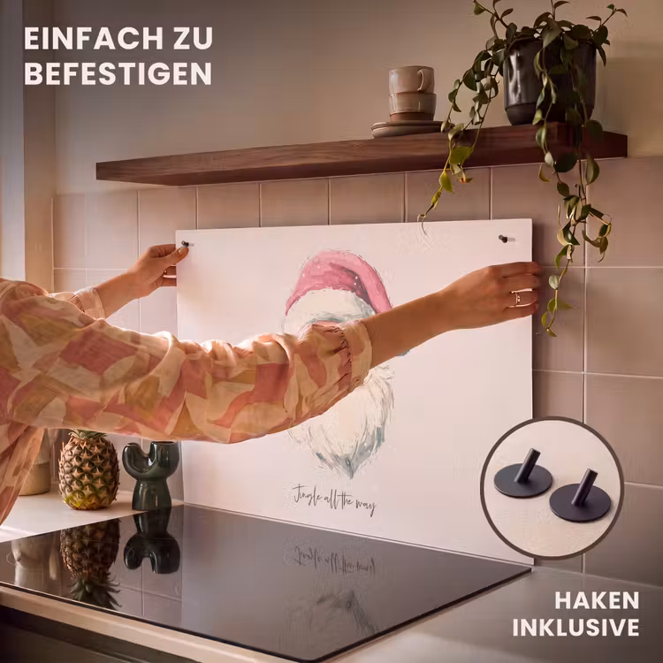 2-in-1 Herdabdeckplatte & Spritzschutz - Weihnachtsmann - Weihnachten - Zitat - Beige - Kerstman - Kerst - Quote - Beige Inductie beschemer met haakjes klein