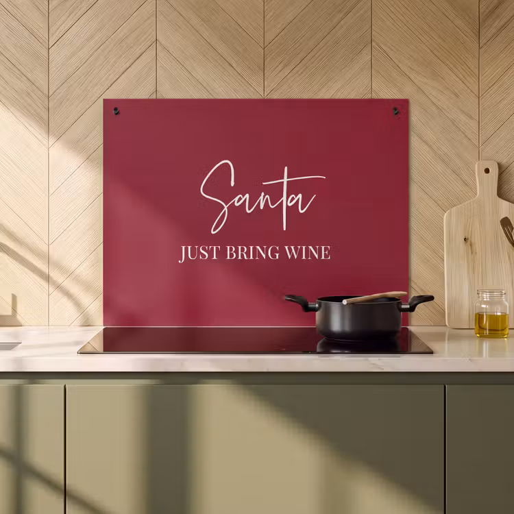 2-in-1 Herdabdeckplatte & Spritzschutz - Weihnachtsmann - Wein - Rot - Weihnachten - Weihnachtsmann - Santa - Wine - Rood - Kerst - Kerstman Inductie beschemer met haakjes klein